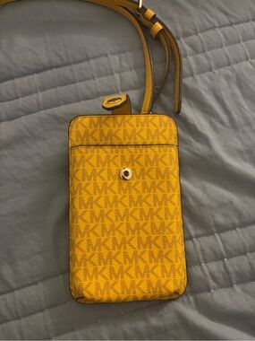 Michael Kors Mustard Yellow MK Logo Crossbody Phone Pouch